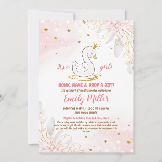 Baby zwan princess rijdt met damesdouche kaart (Voorkant)