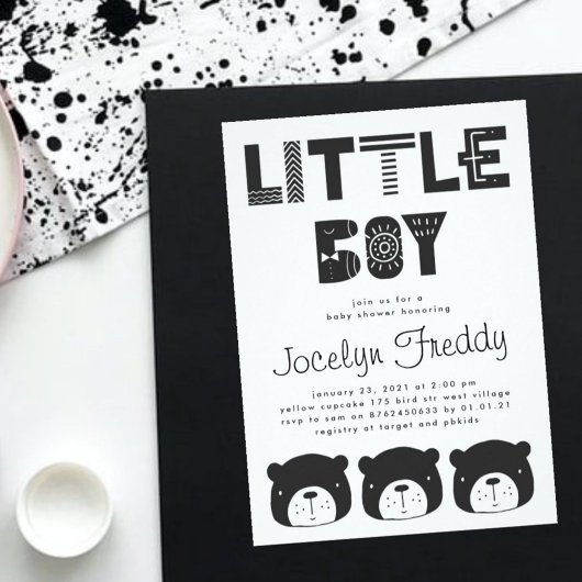 Baby | Zwart Beer | Jongen Baby shower Kaart