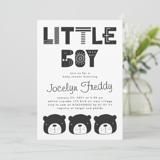 Baby | Zwart Beer | Jongen Baby shower Kaart (Staand voorkant)