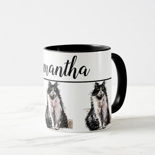 Baby Zwart Wit Tuxedo Kat Katten Whimsical Art Mok (Voorkant rechts)