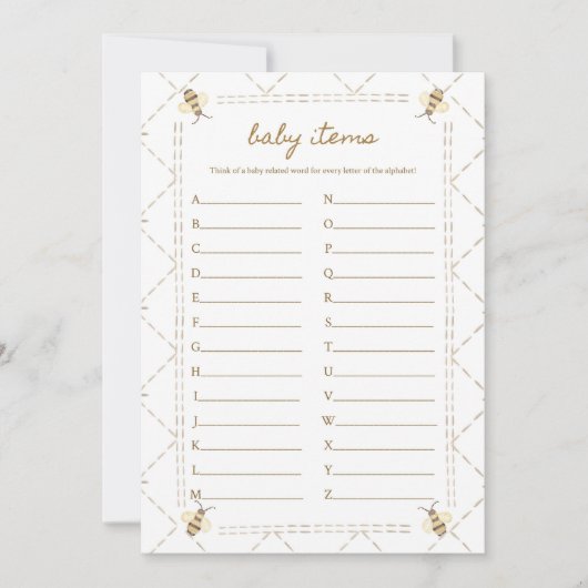 Babyartikelen Honingbij Baby Shower Spellen Kaarte Kaart (Voorkant)