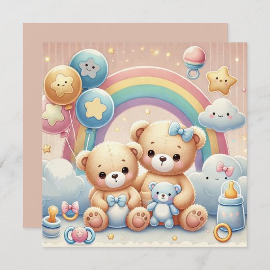 Babybeer babyshower uitnodiging (Voorkant / Achterkant)