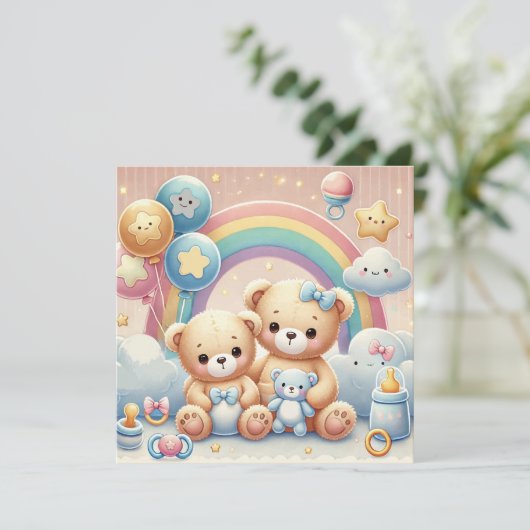 Babybeer babyshower uitnodiging (Staand voorkant)