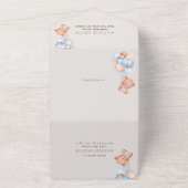 Babybeer, Blauwe Ballonnen, Eerste Verjaardag All In One Uitnodiging (Buitenkant)