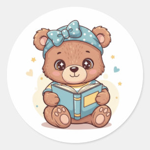 Babybeer die een boek leest ronde sticker
