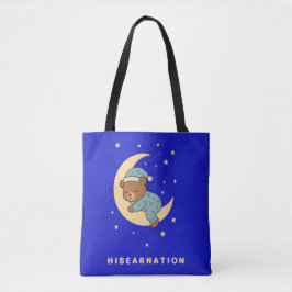 Babybeer die op de maan in winterslaap is tote bag