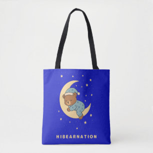 Babybeer die op de maan in winterslaap is tote bag