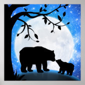 Babybeer en moeder maan silhouet onder de sterren poster (Voorkant)