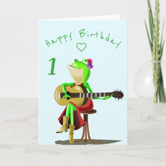 BabyBirthday Kaart Guitar Player Frog Personalized (Voorkant)