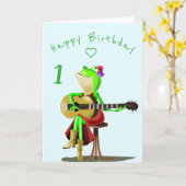 BabyBirthday Kaart Guitar Player Frog Personalized (Gele Bloem)