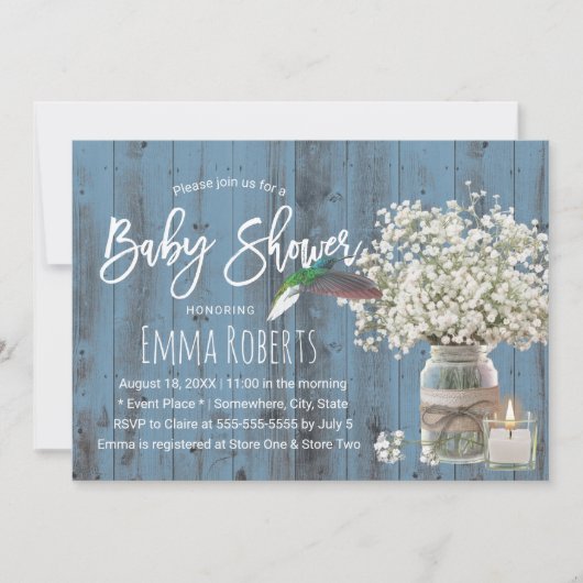 Babyblaas en borstvogel Dusty Blue Baby shower Kaart (Voorkant)