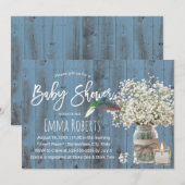 Babyblaas en borstvogel Dusty Blue Baby shower Kaart (Voorkant / Achterkant)