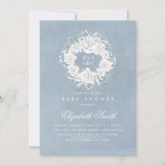 Babyblauw Baby shower met blauwe bloemen Kaart (Voorkant)