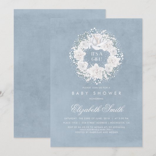 Babyblauw Baby shower met blauwe bloemen Kaart (Voorkant / Achterkant)