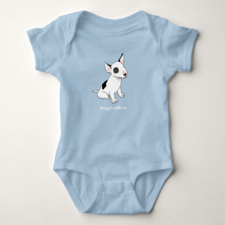 Babyblauw bodypakje met witte bullterriër-puppy romper