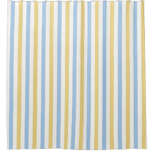 Babyblauw, Botergeel en Witte brede streep Douchegordijn
