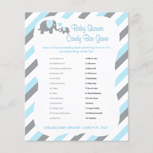 Babyblauw en grijze streep olifant - Snoep balk Flyer (Voorkant)