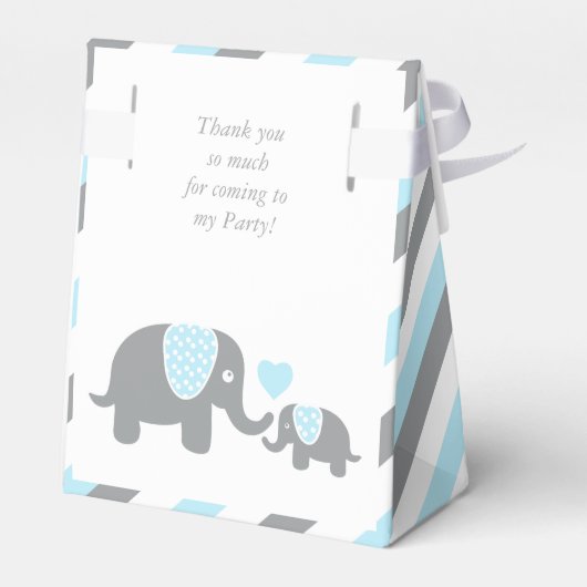 Babyblauw en grijze strepe olifant bedankdoosjes (Achterkant)