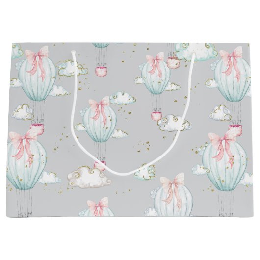 Babyblauw en roze hete luchtballonnen groot cadeauzakje (Voorkant)