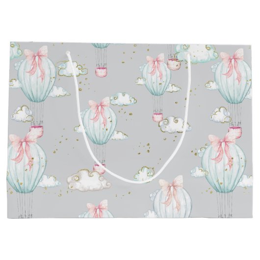 Babyblauw en roze hete luchtballonnen groot cadeauzakje (Achterkant)