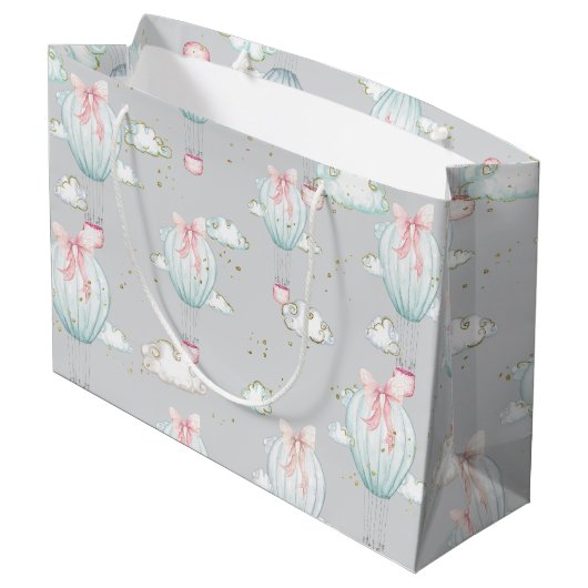 Babyblauw en roze hete luchtballonnen groot cadeauzakje (Achterkant Gekanteld)