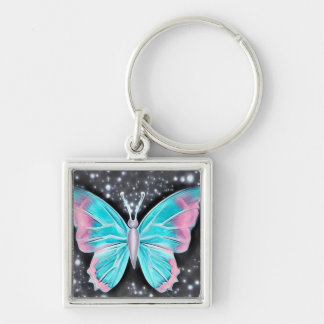 Babyblauw en roze vlinder sleutelhanger