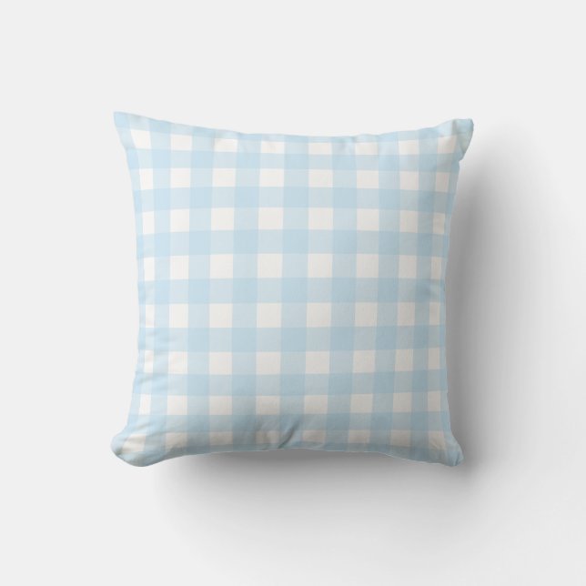 Babyblauw en wit groot geruit patroon. kussen (Voorkant)