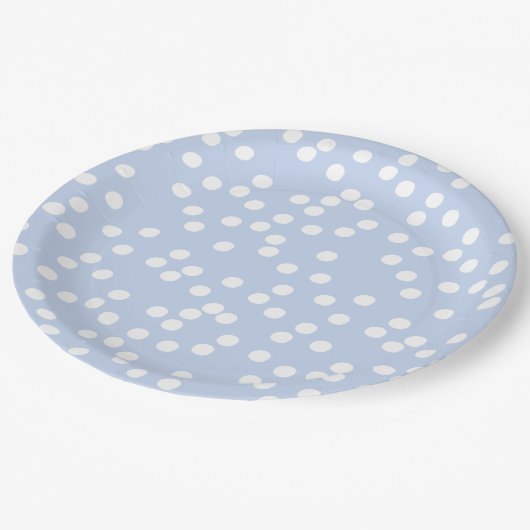 Babyblauw en witte Confetti / pokadots Papieren Bordje (Gekanteld)