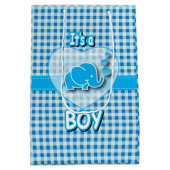 Babyblauw en witte geplakt Baby Medium Cadeauzakje (Achterkant)