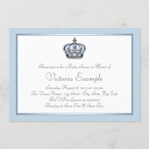 Babyblauw en witte prins baby shower kaart
