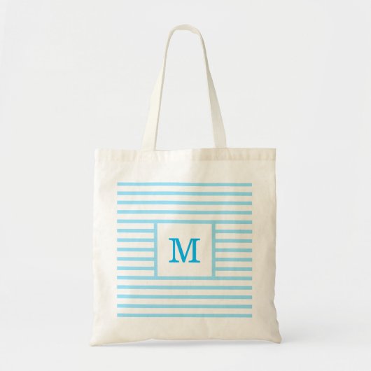 Babyblauw en witte strepen op maat gemaakte monogr tote bag (Voorkant)