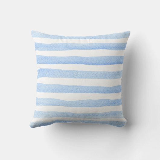 Babyblauw en Witte Waterverf Horizontale Striped Kussen (Achterkant)