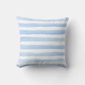 Babyblauw en Witte Waterverf Horizontale Striped Kussen (Voorkant)