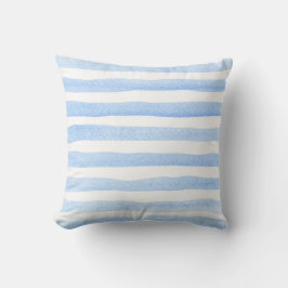 Babyblauw en Witte Waterverf Horizontale Striped Kussen