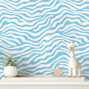 Babyblauw en witte zebrastreep behang