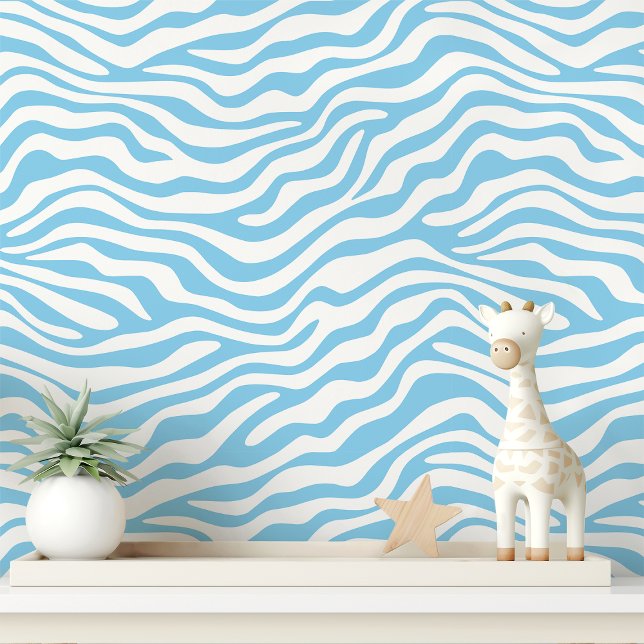 Babyblauw en witte zebrastreep behang (Creator heeft geüpload)