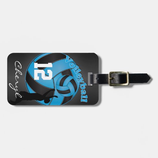 Babyblauw en zwart volleybal bagagelabel (Voorkant horizontaal)