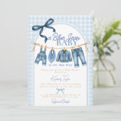 Babyblauw feestje uitnodiging (Staand voorkant)