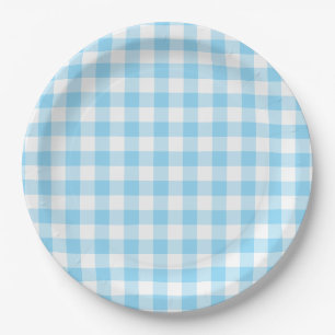 Babyblauw geruit katoen papieren bordje