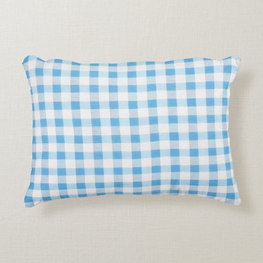 Babyblauw Gingham Accent Kussen (Voorkant)