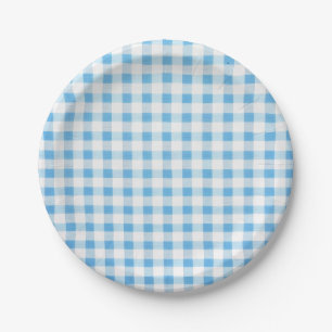 Babyblauw Gingham Papieren Bordje