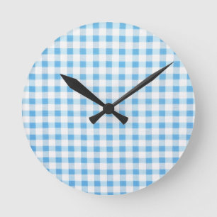 Babyblauw Gingham Ronde Klok