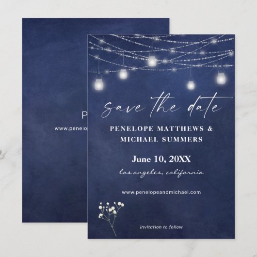 Babyblauw karton save the date (Voorkant / Achterkant)