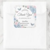 Babyblauw licht roze bloem vlinder Quinceañera Vierkante Sticker (Tas)