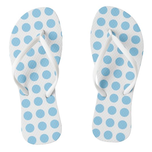 Babyblauw op Witte Grote Horizontale Polka Dots Teenslippers (Voetbed)