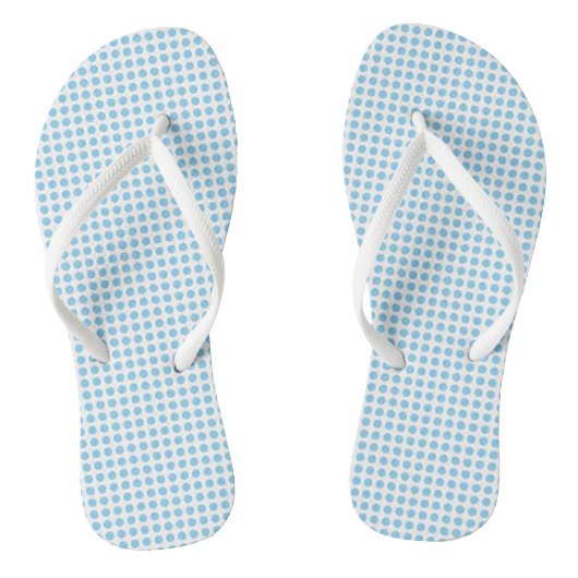 Babyblauw op Witte Kleine Horizontale Polka Dots Teenslippers (Voetbed)