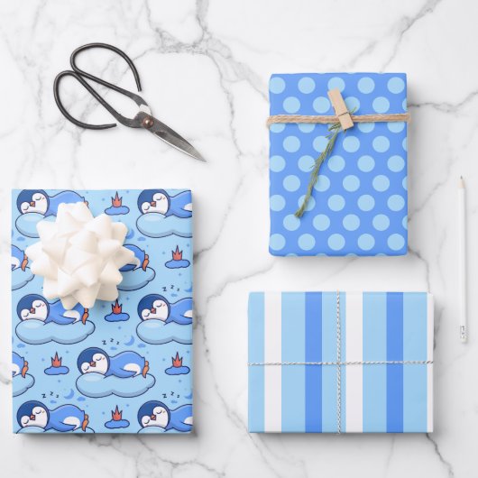 Babyblauw opbergpapier met pinguïn inpakpapier vel (Voorkant)
