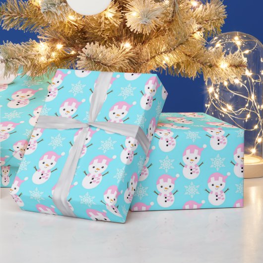 Babyblauw, roze en witte kerstman cadeaupapier (Feestdagen)