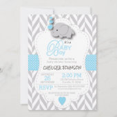 Babyblauw, wit grijs 🐘 Baby shower Kaart (Voorkant)