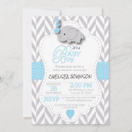 Babyblauw, wit grijs 🐘 Baby shower Kaart